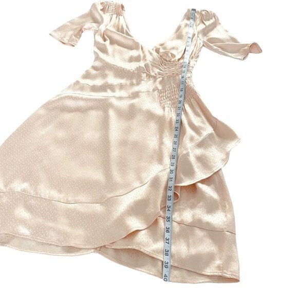 LPA Soft Blush Pink 3/4 Sleeve V Neck & Back Elettra Satin Jacquard Smocked S - Picture 11 of 13